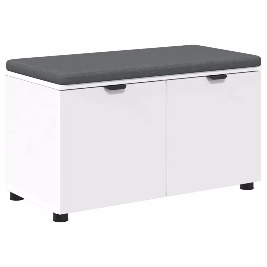 Panca per ingresso con cuscino e porta scarpe vidaXL, colore bianco, L 80 x P 46 x H 46 cm – 2