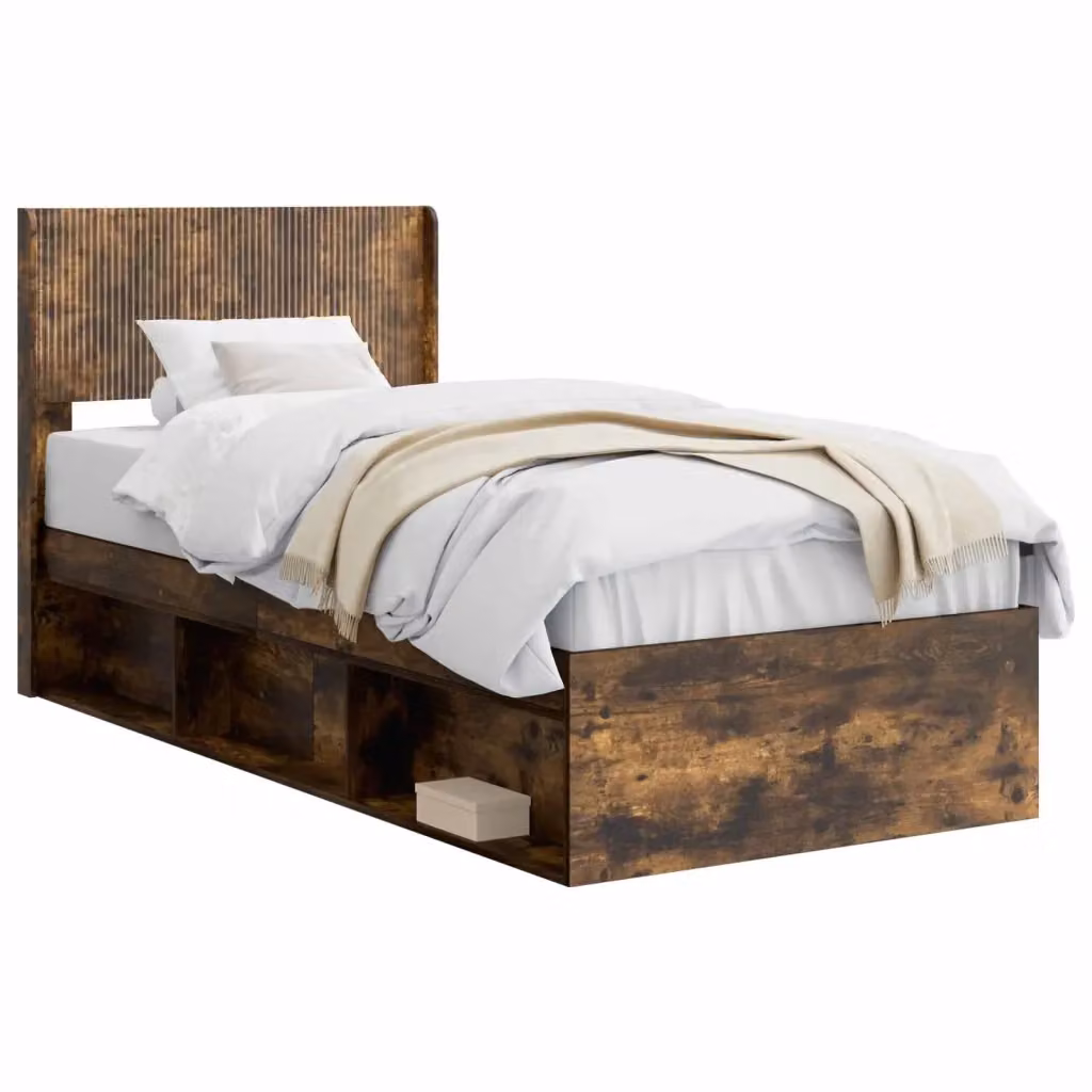 Letto con contenitore e testata vidaXL in legno Rovere Fumo L: 140 cm, P: 100 cm, H: 105 cm, 203 cm – 2