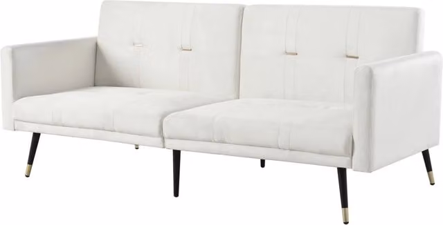 Divano Letto 2 posti in velluto beige con schienale regolabile, convertibile per salotto e camera