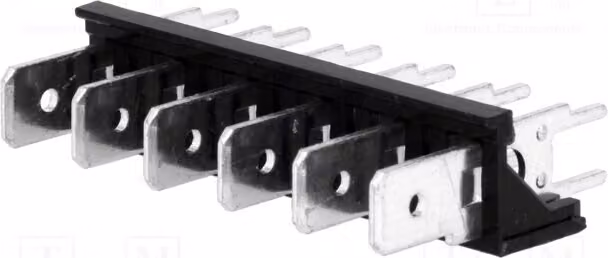 2 connettori: barra di collegamento, numero di contatti: 6, sezione: 6,3 mm², tensione: 250 V, montaggio: through-hole (THT), configurazione: lineare, corrente: 12 A, modello: XY256V-A(7.62)