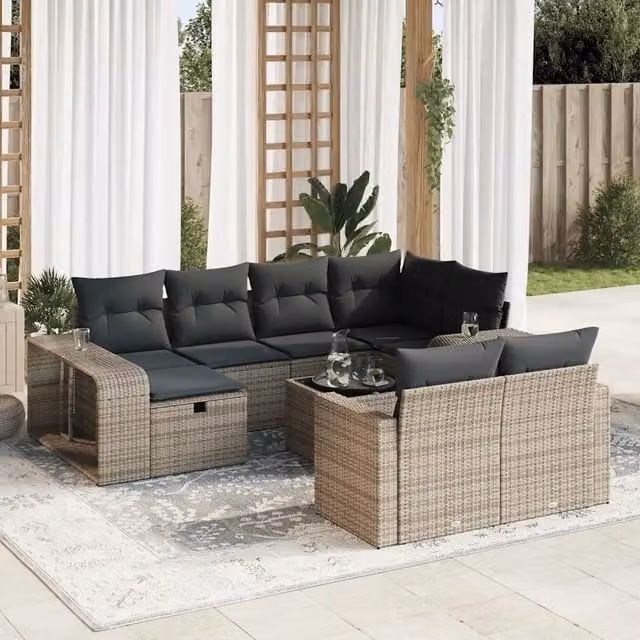 Set Divani da Giardino 11 pz con Cuscini in Polyrattan Grigio 3326074