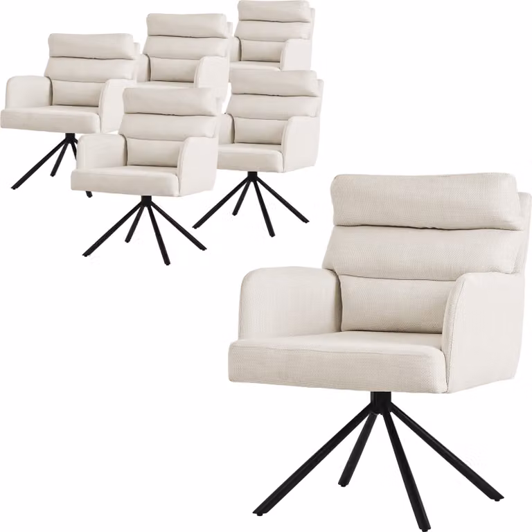 ML-Design sedie da sala da pranzo girevoli set di 6 sedie da soggiorno beige con braccioli e schienale cuscino gambe in metallo sedia girevole sedia posizione auto