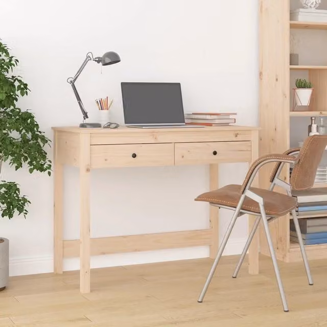 Scrivania moderna vidaXL in legno di pino non trattato, L: 100 cm, P: 50 cm, H: 78 cm
