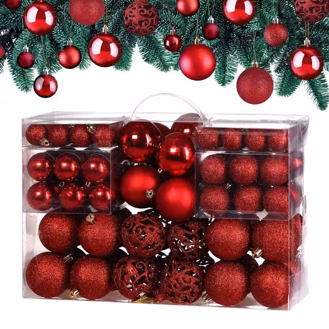 Set da 100 palline di Natale Casaria rosse in plastica per decorazioni sospese