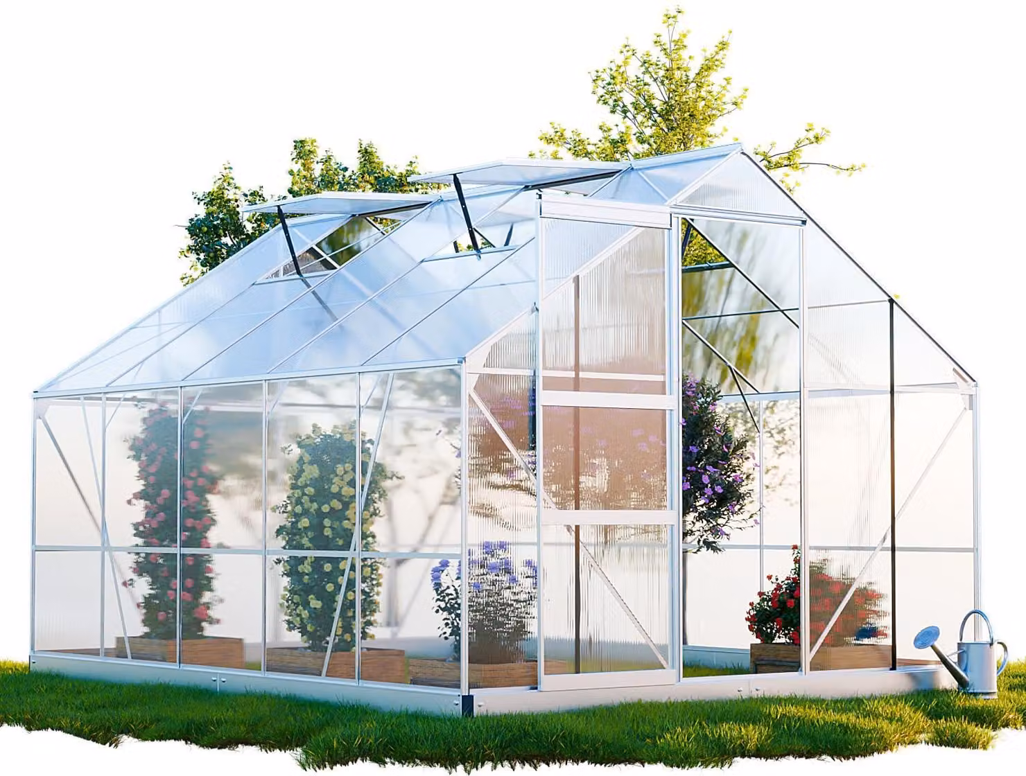 Serra GARMIO® ARONA 310x250 cm per il giardino, semenzaio in alluminio con fondamenta incluse, 4 finestre sul tetto Serra per coltivazione