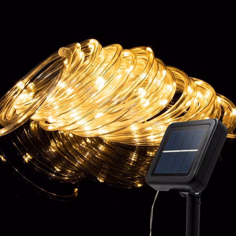 Catena luminosa solare, 10 metri, 100 LED, luce bianco caldo, impermeabile