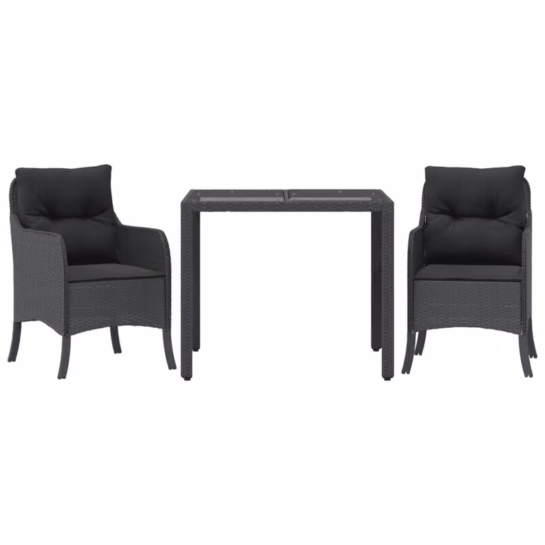 Set da Pranzo da Giardino 3 pz con Cuscini Nero in Polyrattan
