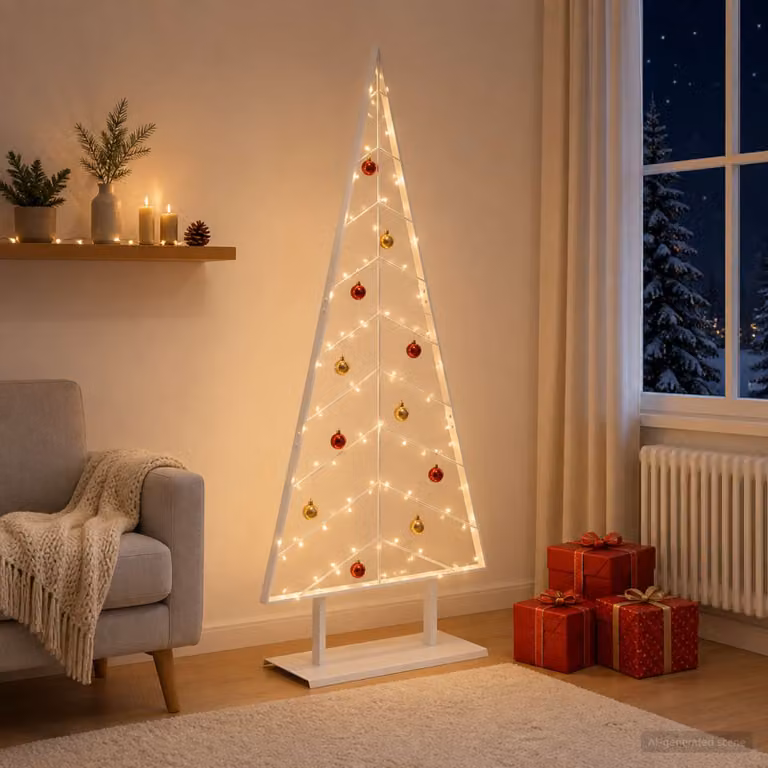Albero di Natale moderno vidaXL KUOPIO in metallo bianco con supporto, Altezza: 180 cm