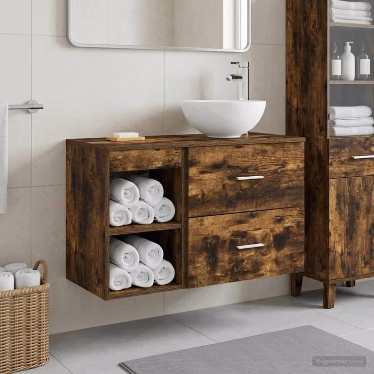 Set di mobili per il bagno moderno vidaXL composto da mobile lavabo e pensile a parete in legno marrone opaco