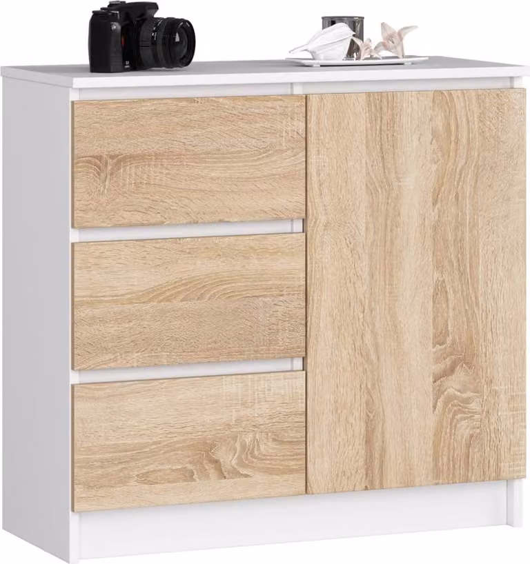 Cassettiera con cassetti e ante CIELA - bianco / rovere sonoma