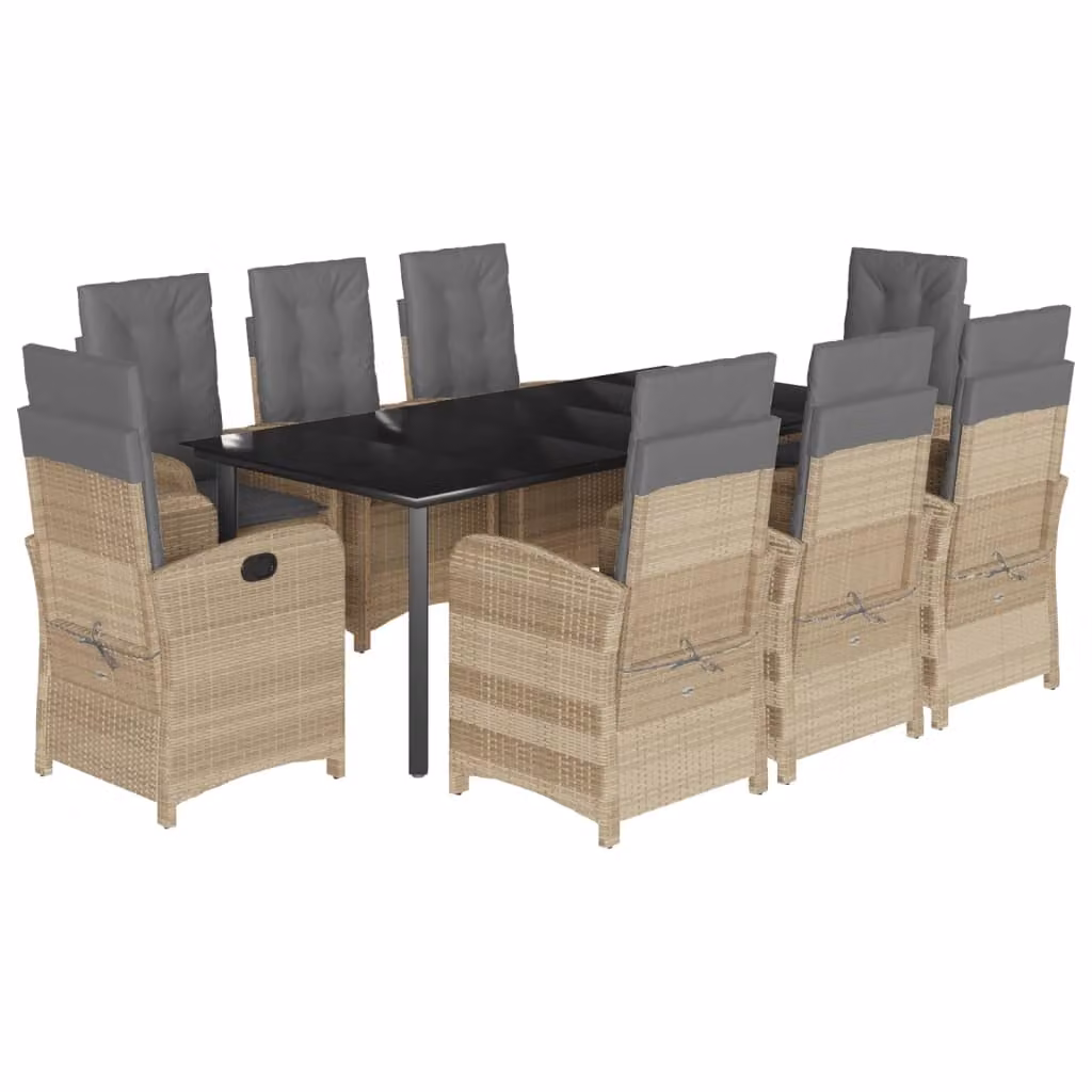Set Pranzo da Giardino 9 pz con Cuscini Beige Misto Polyrattan