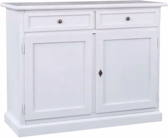 Credenza 2 ante 2 cassetti arte povera in legno massello e mdf con rifinitura in bianco 105x42x85 H