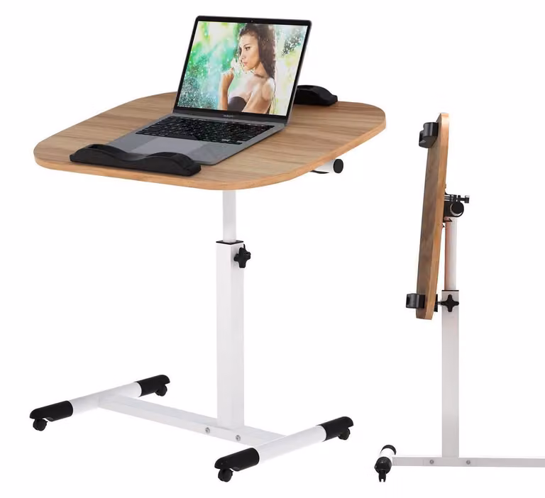 Tavolino di servizio su ruote, con altezza regolabile, scrivania per computer, mobile, girevole, in legno, dimensioni 60 x 40 x 61-95 cm
