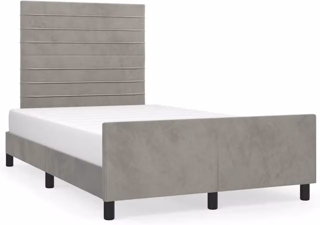 Letto matrimoniale moderno in velluto grigio con struttura in legno di larice L/P/H: 200 x 120 x 126 cm – 1