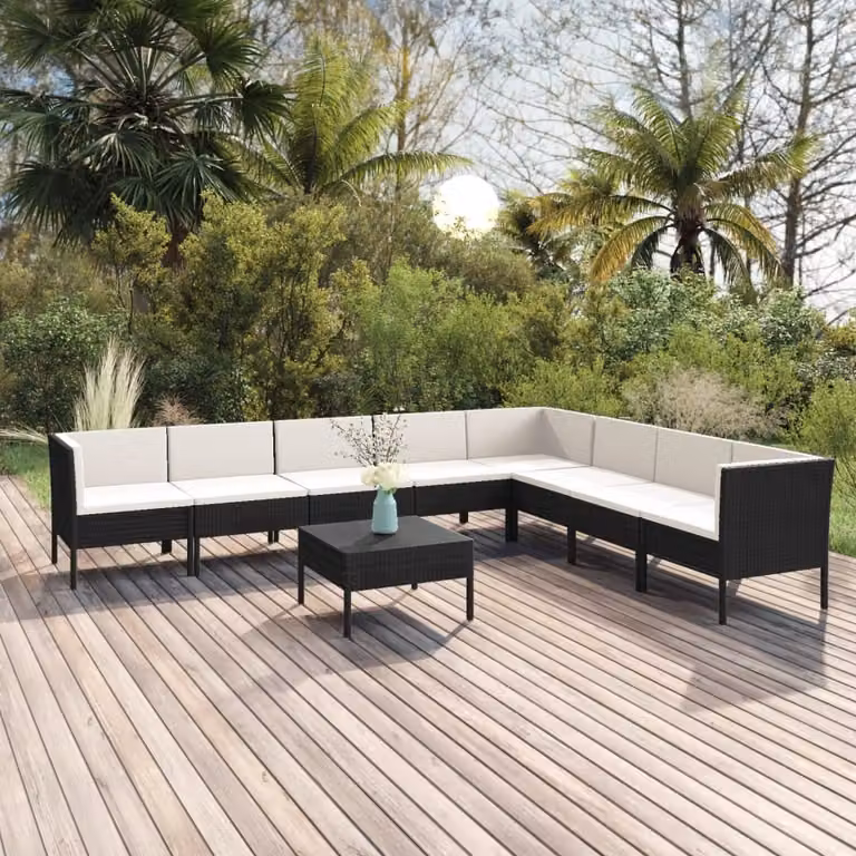 Maison Exclusive - Set da giardino da 9 pezzi con cuscini in polyrattan nero