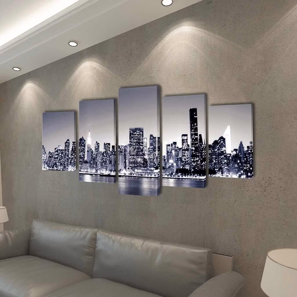 vidaXL Set Stampa su Tela Skyline di New York Monocromatico 100x50 cm