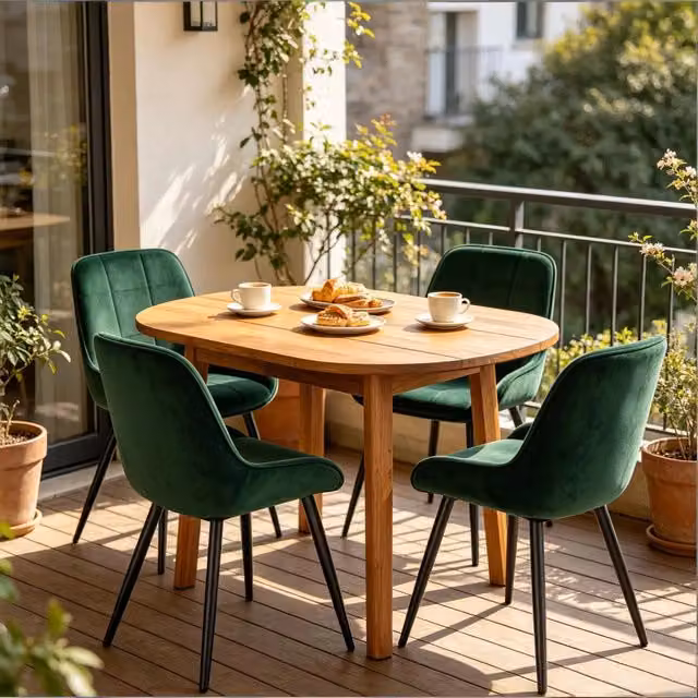 Set da 4 sedie REDOM in velluto verde con gambe in metallo per soggiorno e ufficio