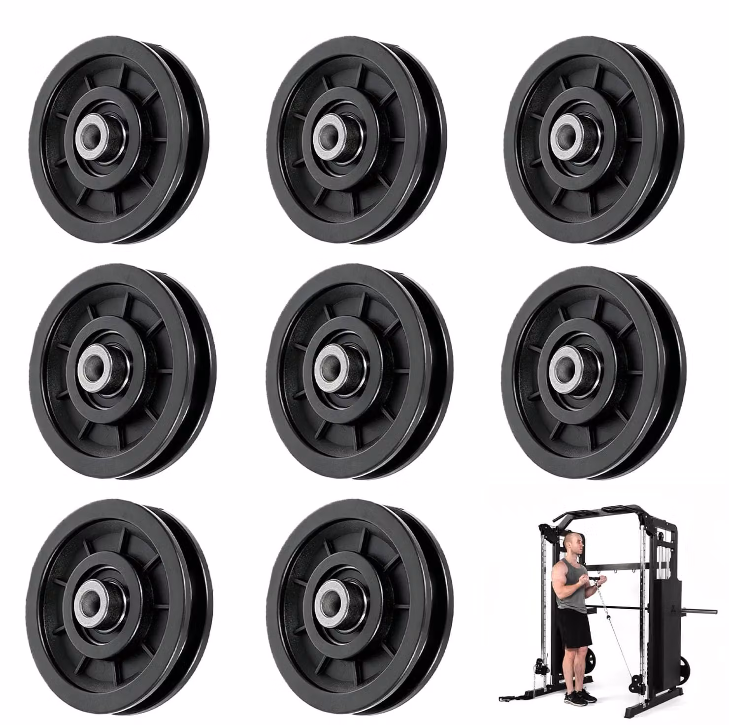 Rotolo di cavo da 90 mm, confezione da 8 pezzi, per attrezzature sportive, porte da garage