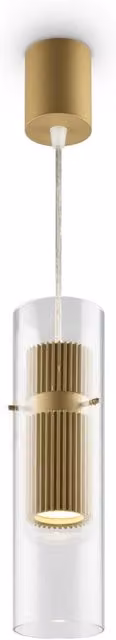 Lampada a sospensione moderna Maytoni Dynamics in vetro e metallo oro/ottone con design a cilindro e luce dimmerabile