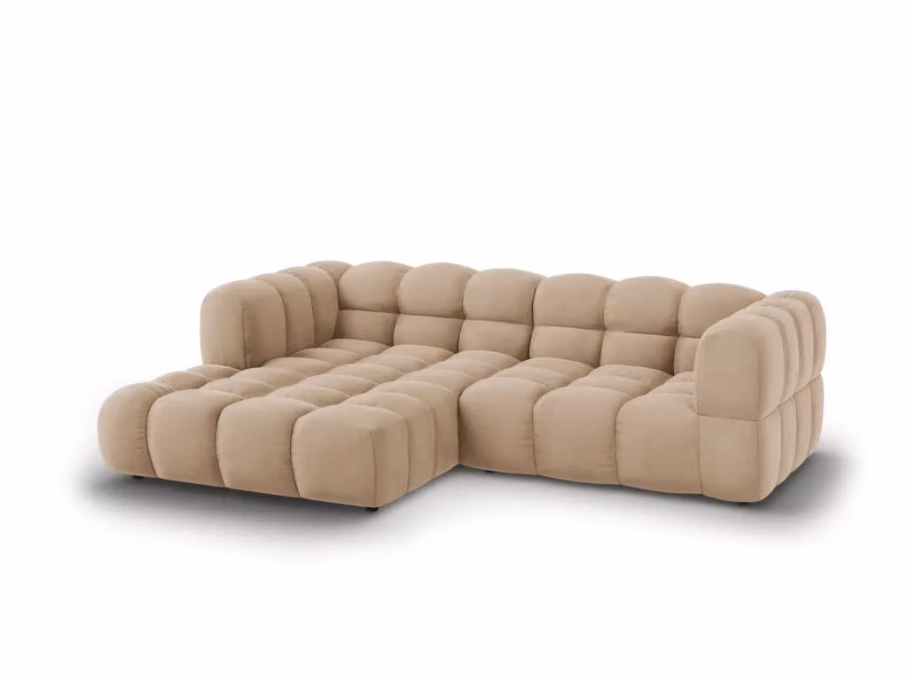 Divano angolare modulare Sky di Cosmopolitan Design, modello a 3 posti con orientamento sinistro in velluto color sabbia, L/P/H: 244 x 132 x 75 cm – 2
