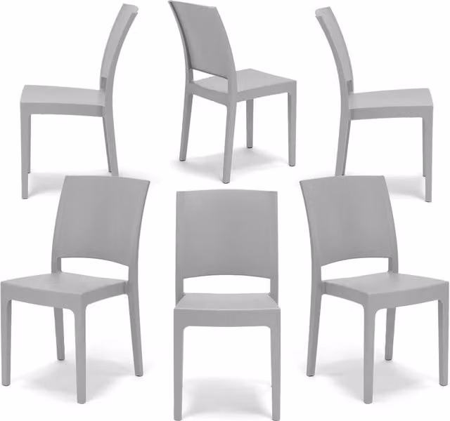 Set 6 sedie in polipropilene FLORA, 100 %MADE IN ITALY, impilabile, resistente ai raggi UV, design moderno, ideale per sala da pranzo, cucina, sala d’attesa, bar, ristoranti o giardino, colore Cemento