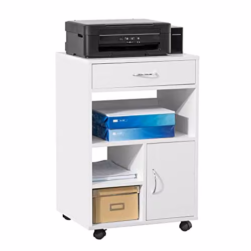 SoBuy Carrello Porta Stampante con Cassetto e Ruote, per Ufficio 50×40x75cm
