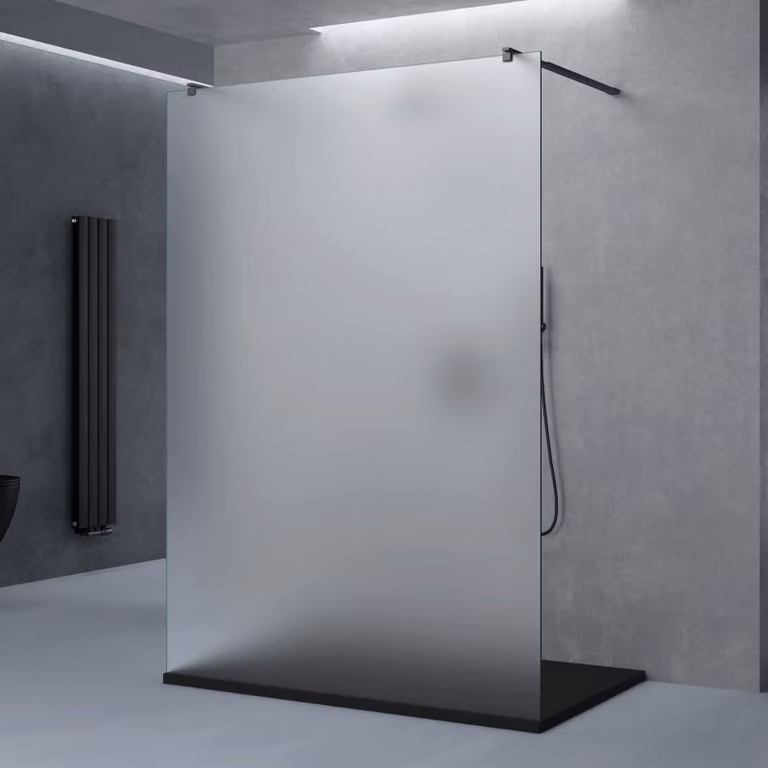 doporro Box Doccia Walk-In 100x200cm, Parete Doccia Anticalcare in Vetro Smerigliato 8mm con Bracci Sostegni Telescopici in Acciaio MMBR3 Nero