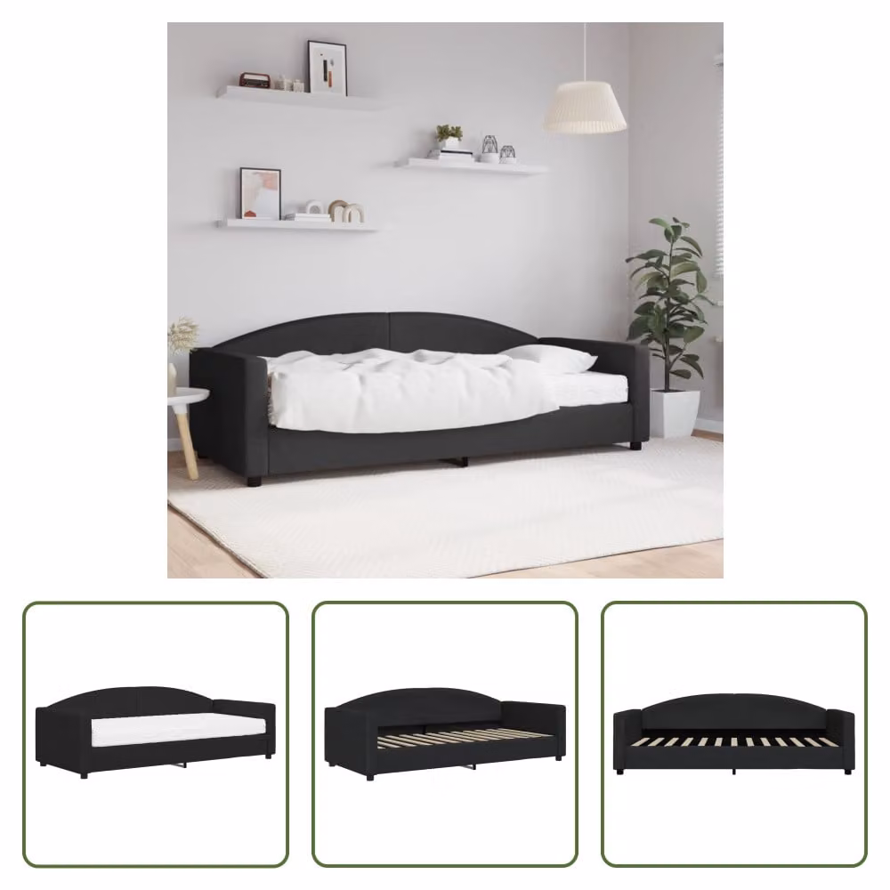 The Living Store Daybed con materasso nero 90x200 cm in tessuto