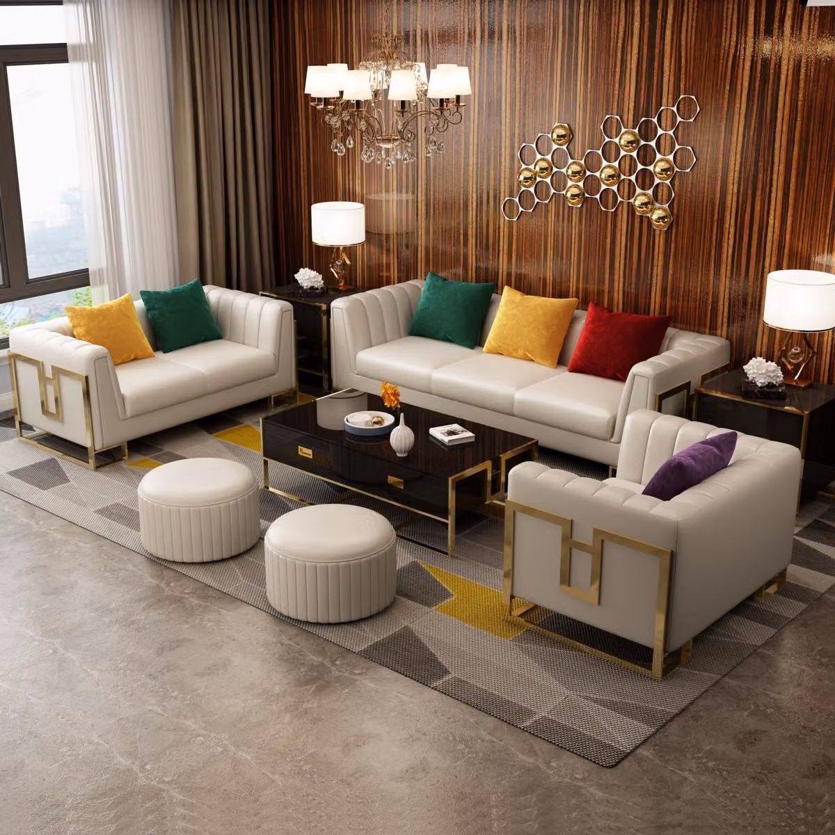 Ledersofa Couch Sofagarnituren 3+2+1 Sitzer Garnitur Design Modern Sofa 3tlg.