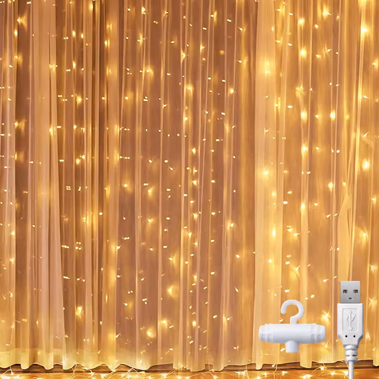 Tenda luminosa a LED, dimensioni 2x2 metri, 200 LED bianco caldo, alimentazione USB, grado di protezione IP44