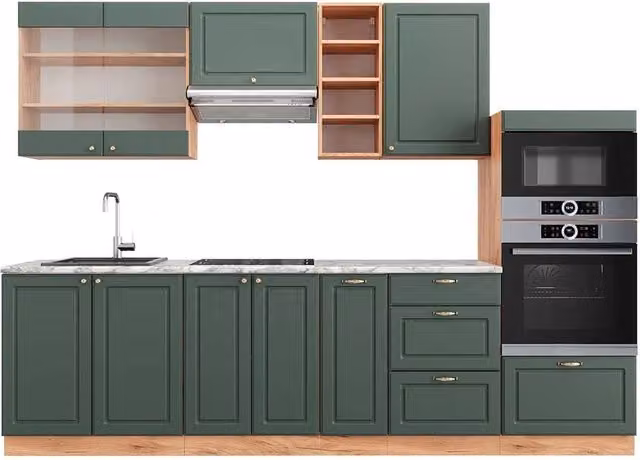 Cucina componibile Fame-Line Verde-oro rustico/Rovere dorato 280 cm, PL Marmo Vicco
