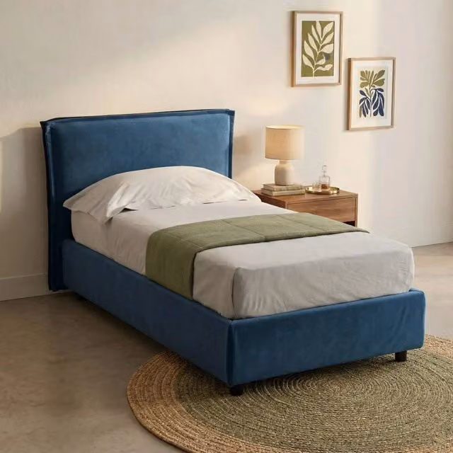 Letto Singolo Brozolo DMORA con Materasso Incluso, Blu e Nero, L/P: 80 x 190 cm