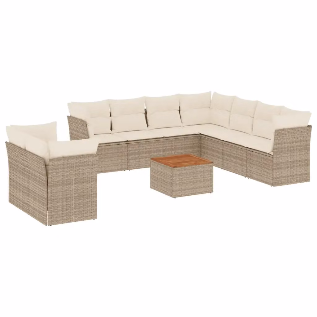 vidaXL Set Divani da Giardino 11 pz in Polyrattan con Cuscini Beige e Tavolino da Caffè – 2
