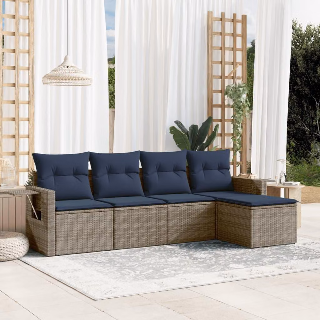 Maison Exclusive - Set di 5 divani da giardino con cuscini, grigio, polyrattan