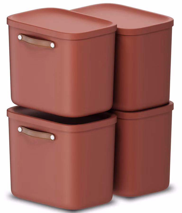Set di 4 contenitori Rotho da 25 litri Maloja - Contenitori in plastica 40 x 23,5 x 34 cm - Contenitori con coperchio - Contenitori impilabili con chiusura sicura - Contenitori in plastica