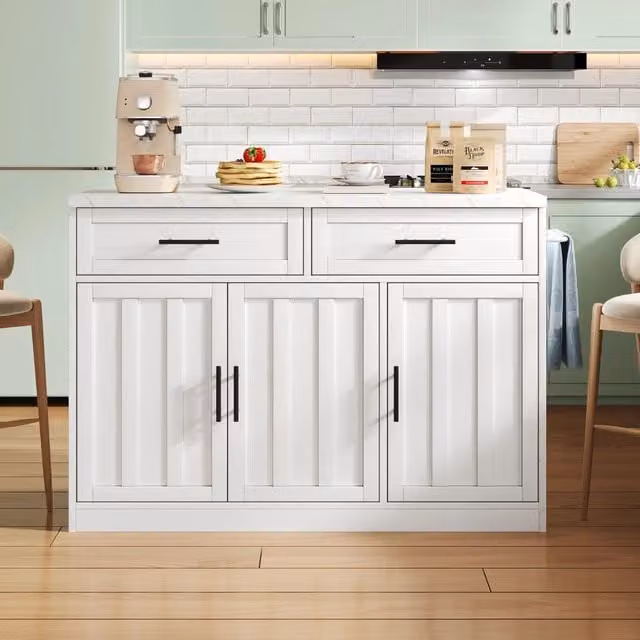 Isola cucina REDOM bianca con bancone, prese e USB, L/P/H: 120 x 60 x 91 cm – 1