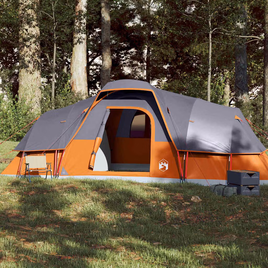 Tenda Familiare a Cupola vidaXL per 11 Persone, Impermeabile, Grigia e Arancione