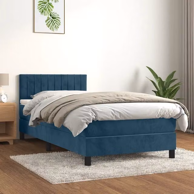 Letto Ibrido con Giroletto a Molle e Materasso vidaXL in Velluto Blu Scuro e Bianco L/P/H: 203 x 80 x 78 cm