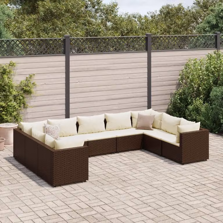 Maison Exclusive - Set da giardino da 9 pezzi con cuscini, in rattan sintetico marrone