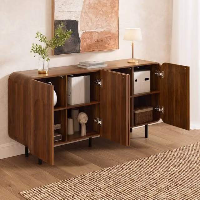 Credenza e madia con 4 ante 8 vani e ripiani regolabili per soggiorno in MDF e truciolare noce 160 × 40 × 79 cm