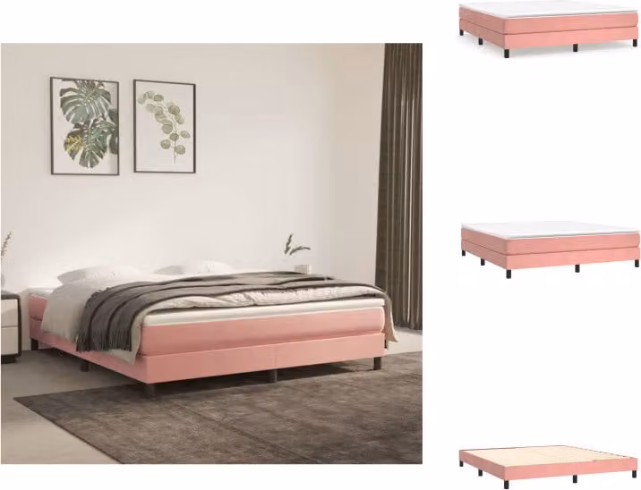 vidaXL Letto a molle con materasso rosa 160x200 cm in velluto - Letti & Reti