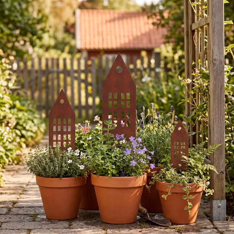 Set di 3 pali da giardino vidaXL in acciaio Corten color marrone, L/P/H: 41 x 10 x 0,08 cm