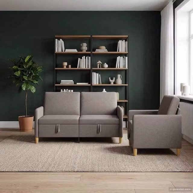 Set di Divani con Storage 2 pz Tortora Poliestere 3429182