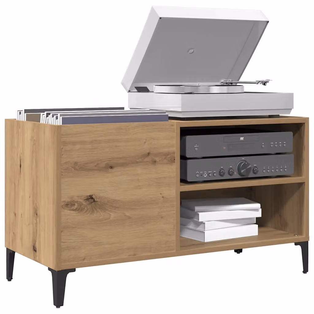 vidaXL Mobile Porta Dischi in Rovere Artigianale e Metallo, Marrone, L: 84,5 cm, P: 38 cm, H: 48 cm