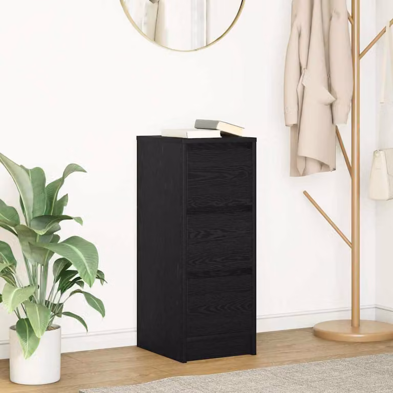 Credenza moderna vidaXL in legno multistrato e MDF, colore nero, L 29,5 cm x P 34 cm x H 76 cm