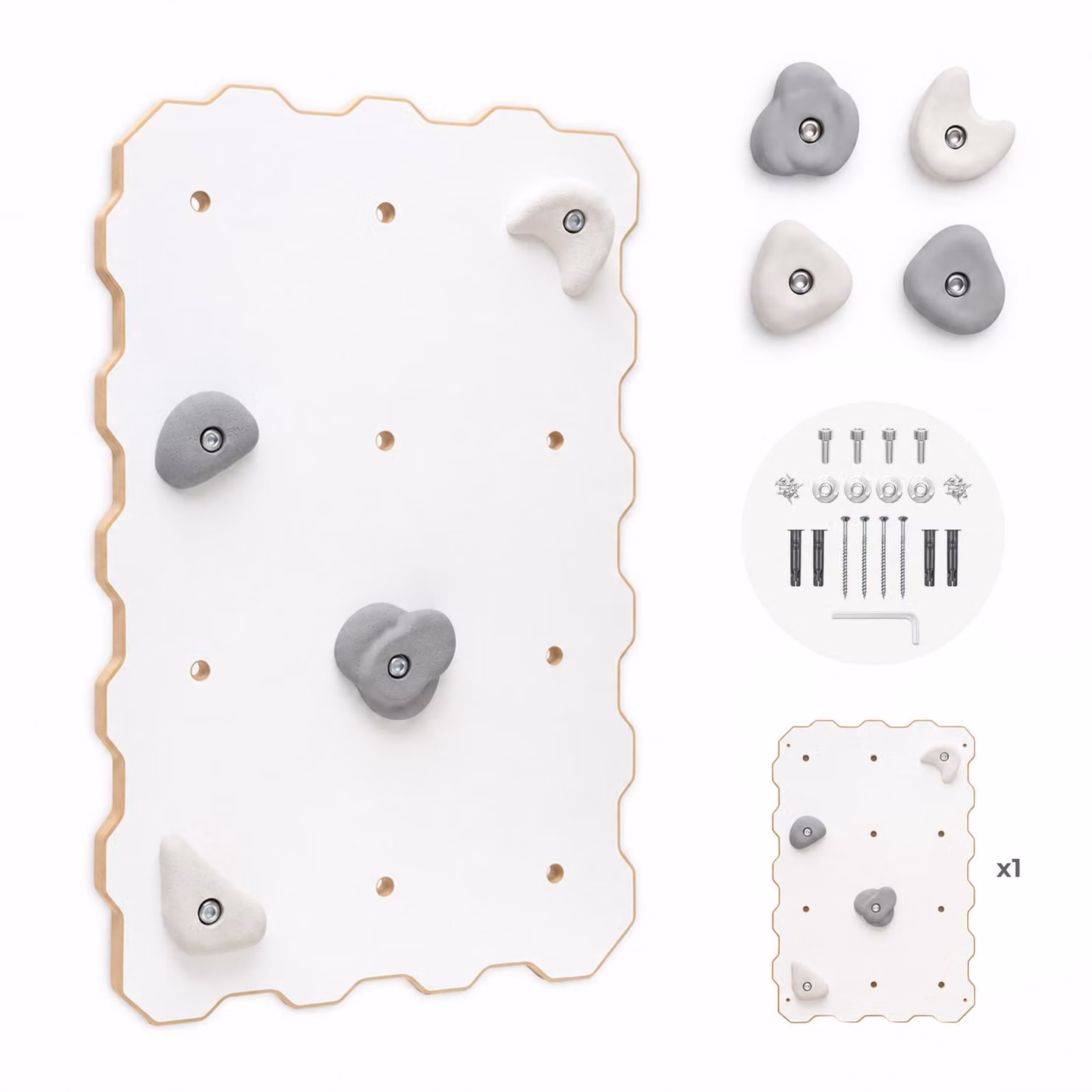 Parete da arrampicata per bambini con appigli, parete da arrampicata per bambini - 1 modulo Yarnwood, moderna parete da arrampicata per la stanza dei bambini in bianco, 100% ECO