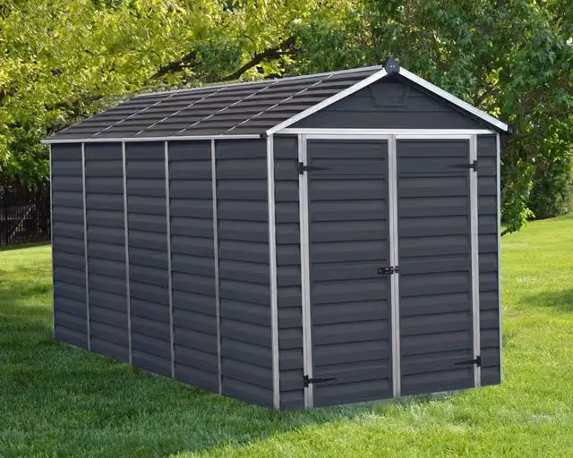 Casetta da giardino Palram Skylight in policarbonato e alluminio con porta singola e finestre, Grigio Antracite, L: 378 cm, P: 185 cm, H: 217 cm