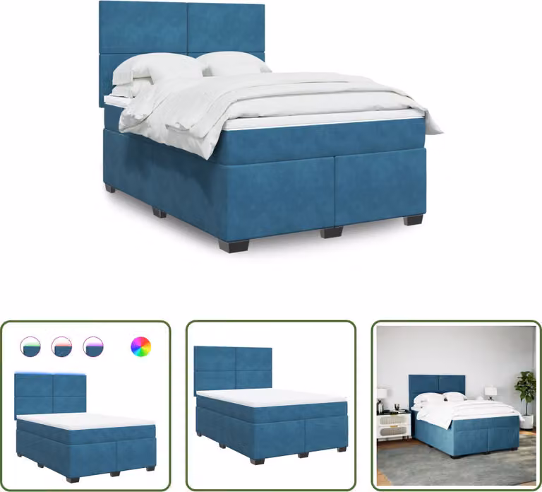 The Living Store Letto a molle con materasso Blu 140x190 cm in velluto