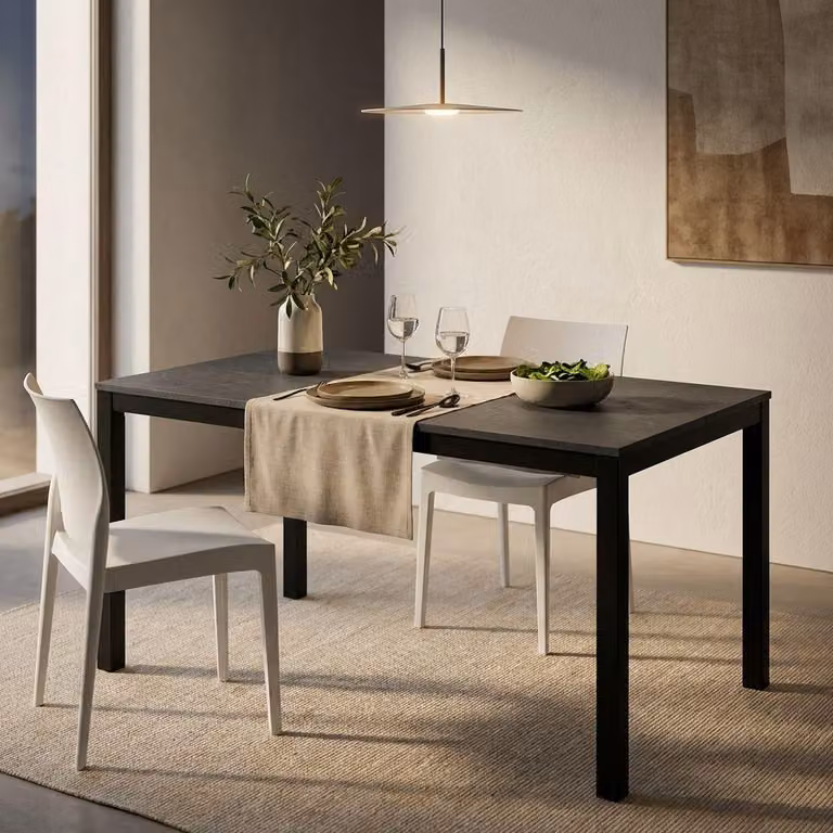 Milani Home - tavolo da pranzo allungabile 120-170 x 80 x 77 cm, antracite, legno e metallo