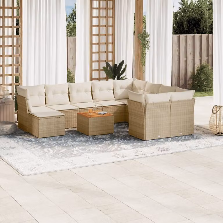 Maison Exclusive - Set da giardino 11 pezzi con cuscini in polyrattan beige